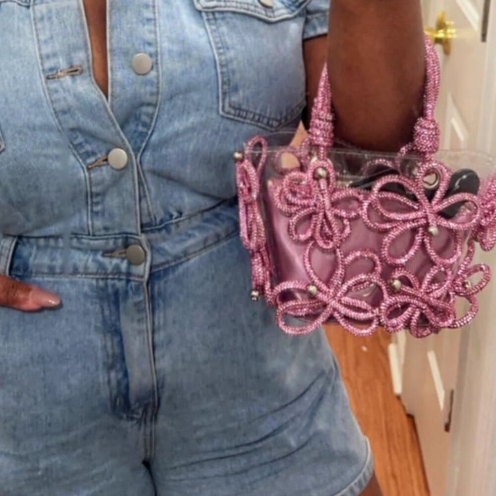 Neiman Marcus Pink Floral Evening Rhinestone Handbag